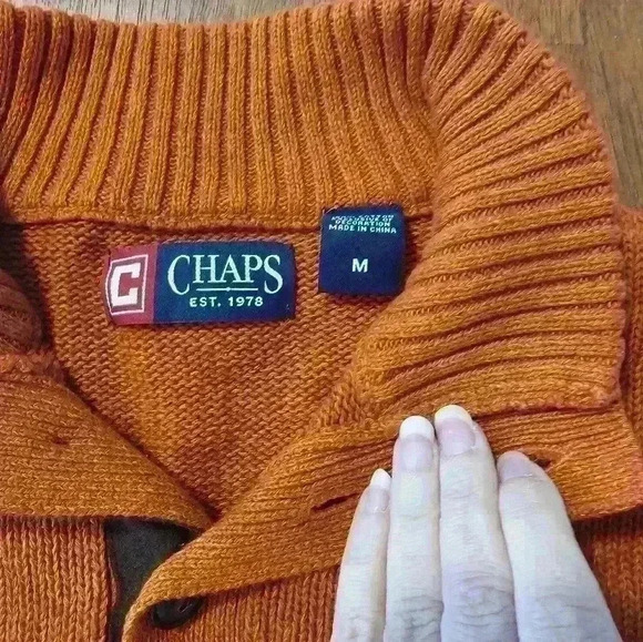 Mens Chaps orange sweater with elbow pads M - Picture 3 of 4